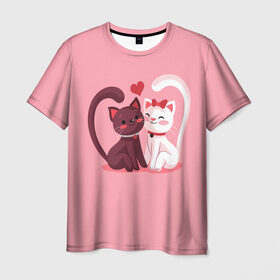 Мужская футболка 3D с принтом Happy Valentines Day в Тюмени, 100% полиэфир | прямой крой, круглый вырез горловины, длина до линии бедер | angel | cat | cats | cupid | day | happy | heart | love | rose | valentine | valentines | ангел | валентин | валентина | валентинка | день | кошки | купидон | любовь | святого | святой | сердце