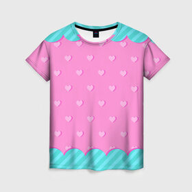 Женская футболка 3D с принтом Сердечки в Тюмени, 100% полиэфир ( синтетическое хлопкоподобное полотно) | прямой крой, круглый вырез горловины, длина до линии бедер | 14 февраля | 8 марта | love | девочки | день святого валентина | женская | любовь | подружке | сердечки