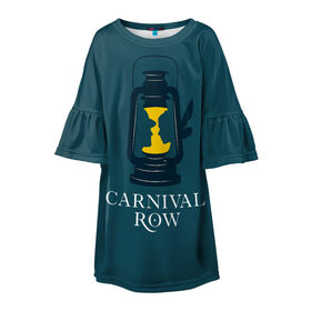 Детское платье 3D с принтом Карнивал Роу - Carnival Row в Тюмени, 100% полиэстер | прямой силуэт, чуть расширенный к низу. Круглая горловина, на рукавах — воланы | Тематика изображения на принте: carnival row | волшебный | исторический | карнивал роу | крылья | лампа | лого | логотип | подарок | сериал | сказка | фея | шляпа