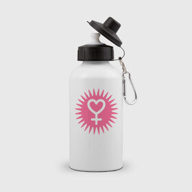 Бутылка спортивная с принтом женский символ в Тюмени, металл | емкость — 500 мл, в комплекте две пластиковые крышки и карабин для крепления | 8 марта | girl power | весна | девушке | женская сила | женский | мама | подарок | тренд | феминизм | цветы