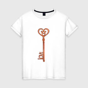 Женская футболка хлопок с принтом Ключ от твоего сердца в Тюмени, 100% хлопок | прямой крой, круглый вырез горловины, длина до линии бедер, слегка спущенное плечо | Тематика изображения на принте: замок | ключик | любовь | парные | сердце | февраль