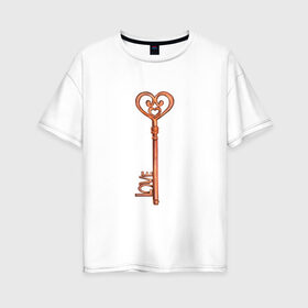 Женская футболка хлопок Oversize с принтом Ключ от твоего сердца в Тюмени, 100% хлопок | свободный крой, круглый ворот, спущенный рукав, длина до линии бедер
 | Тематика изображения на принте: замок | ключик | любовь | парные | сердце | февраль