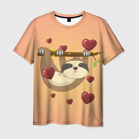 Мужская футболка 3D с принтом Ленивец в Тюмени, 100% полиэфир | прямой крой, круглый вырез горловины, длина до линии бедер | day | heart | love | romantic | sluggard | valentine | valentines | амур | валентина | влюбленные | влюбленных | всех | день | купидон | ленивец | любовь | романтика | романтичность | святого | сердечки | сердечко | сердце