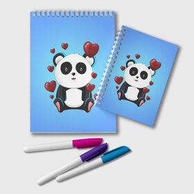 Блокнот с принтом Панда в Тюмени, 100% бумага | 48 листов, плотность листов — 60 г/м2, плотность картонной обложки — 250 г/м2. Листы скреплены удобной пружинной спиралью. Цвет линий — светло-серый
 | Тематика изображения на принте: day | heart | love | panda | romantic | valentine | valentines | амур | валентина | влюбленные | влюбленных | всех | день | купидон | любовь | романтика | романтичность | святого | сердечки | сердечко | сердце