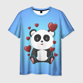 Мужская футболка 3D с принтом Панда в Тюмени, 100% полиэфир | прямой крой, круглый вырез горловины, длина до линии бедер | day | heart | love | panda | romantic | valentine | valentines | амур | валентина | влюбленные | влюбленных | всех | день | купидон | любовь | романтика | романтичность | святого | сердечки | сердечко | сердце