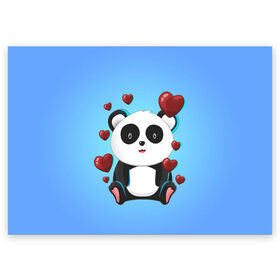 Поздравительная открытка с принтом Панда в Тюмени, 100% бумага | плотность бумаги 280 г/м2, матовая, на обратной стороне линовка и место для марки
 | Тематика изображения на принте: day | heart | love | panda | romantic | valentine | valentines | амур | валентина | влюбленные | влюбленных | всех | день | купидон | любовь | романтика | романтичность | святого | сердечки | сердечко | сердце