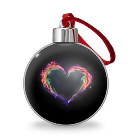 Ёлочный шар с принтом пламенное сердце на черном в Тюмени, Пластик | Диаметр: 77 мм | любовь | огонь | пламя | пылает | радужный огонь | сердечко | сердце | темный фон | чувства