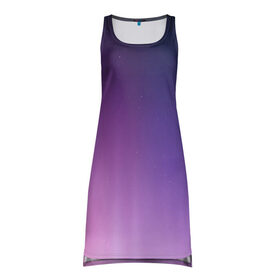 Платье-майка 3D с принтом северное сияние фиолетовый в Тюмени, 100% полиэстер | полуприлегающий силуэт, широкие бретели, круглый вырез горловины, удлиненный подол сзади. | градиент | звезды | космос | небо | ночь | природа | пурпурный | север | северное сияние | сиреневый | фиолетовый