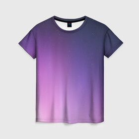 Женская футболка 3D с принтом северное сияние фиолетовый в Тюмени, 100% полиэфир ( синтетическое хлопкоподобное полотно) | прямой крой, круглый вырез горловины, длина до линии бедер | градиент | звезды | космос | небо | ночь | природа | пурпурный | север | северное сияние | сиреневый | фиолетовый