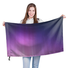 Флаг 3D с принтом северное сияние фиолетовый в Тюмени, 100% полиэстер | плотность ткани — 95 г/м2, размер — 67 х 109 см. Принт наносится с одной стороны | градиент | звезды | космос | небо | ночь | природа | пурпурный | север | северное сияние | сиреневый | фиолетовый