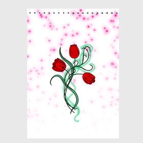 Скетчбук с принтом Весенний вальс в Тюмени, 100% бумага
 | 48 листов, плотность листов — 100 г/м2, плотность картонной обложки — 250 г/м2. Листы скреплены сверху удобной пружинной спиралью | 8 марта | love | tulips | алые | бабушка | букет | бутоны | весна | девушке | дочь | жена | женщинам | красные цветы | лепестки | лето | листья | лучшая | любимая | любовь | мама | подарок | природа