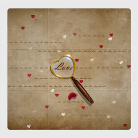 Магнитный плакат 3Х3 с принтом Love в Тюмени, Полимерный материал с магнитным слоем | 9 деталей размером 9*9 см | лепесток розы | лупа | любовь | сердечки | фон пергамент
