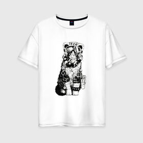 Женская футболка хлопок Oversize с принтом Боевой Котяра Кот в Тюмени, 100% хлопок | свободный крой, круглый ворот, спущенный рукав, длина до линии бедер
 | cat | кот | котенок | котик | коты | кошечка | кошка | кошки | летчик
