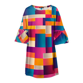 Детское платье 3D с принтом Геометрический фигуры яркие в Тюмени, 100% полиэстер | прямой силуэт, чуть расширенный к низу. Круглая горловина, на рукавах — воланы | абстракция | геометрия | игра | кубы | лего | математика | прямоугольники | текстура | узор | фигуры | хаотичный | яркие