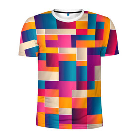 Мужская футболка 3D спортивная с принтом Геометрический фигуры яркие в Тюмени, 100% полиэстер с улучшенными характеристиками | приталенный силуэт, круглая горловина, широкие плечи, сужается к линии бедра | абстракция | геометрия | игра | кубы | лего | математика | прямоугольники | текстура | узор | фигуры | хаотичный | яркие