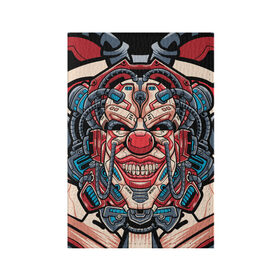 Обложка для паспорта матовая кожа с принтом Механический клоун в Тюмени, натуральная матовая кожа | размер 19,3 х 13,7 см; прозрачные пластиковые крепления | clown | cyberpunk | evil | head | mask | mechanical | rage | robot | skull | арт | гнев | голова | демон | злой | киберпанк | клоун | маска | механический | монстр | робот | череп