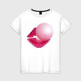 Женская футболка хлопок с принтом BubbleGum Lips в Тюмени, 100% хлопок | прямой крой, круглый вырез горловины, длина до линии бедер, слегка спущенное плечо | bubble | bubblegum | day | gum | heart | kiss | lips | love | romantic | valentine | valentines | амур | валентина | влюбленные | влюбленных | всех | губы | день | жвачка | любовь | поцелуй | романтика | романтичность | святого | сердечк
