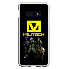 Чехол для Samsung S10E с принтом MILITECH Cyberpunk 2077 в Тюмени, Силикон | Область печати: задняя сторона чехла, без боковых панелей | cyberpunk 2077 | hacker | maelstrom | militech | quadra | samurai | sci fi | technology | trauma team | v | будущее | игра | иероглифы | киану ривз | кибер | киберпанк | киборг | киборги | корпорация | лого | милитек | панк | роботы | самурай | т