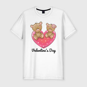 Мужская футболка хлопок Slim с принтом Тедди Лав в Тюмени, 92% хлопок, 8% лайкра | приталенный силуэт, круглый вырез ворота, длина до линии бедра, короткий рукав | 14 февраля | love | the 14th of february | valentine | день влюбленных | любовь | пара | святой валентин
