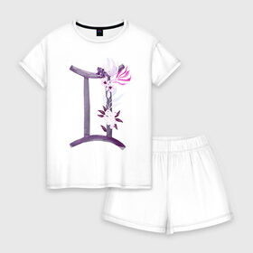 Женская пижама с шортиками хлопок с принтом Близнецы в Тюмени, 100% хлопок | футболка прямого кроя, шорты свободные с широкой мягкой резинкой | астрология | знаки зодиака | зодиак | созвездие | фиолетовый | цикл