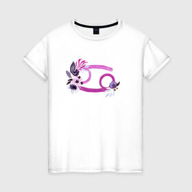 Женская футболка хлопок с принтом Рак в Тюмени, 100% хлопок | прямой крой, круглый вырез горловины, длина до линии бедер, слегка спущенное плечо | астрология | знаки зодиака | зодиак | созвездие | фиолетовый | цикл