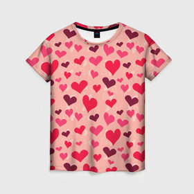 Женская футболка 3D с принтом Розовые Сердечки в Тюмени, 100% полиэфир ( синтетическое хлопкоподобное полотно) | прямой крой, круглый вырез горловины, длина до линии бедер | 14 february | 14 февраля | h | heart | love day | valentines day | валентин | день валентина | день влюбленных | день святого | день святого валентина | любовь | праздник | сердечко | сердце | февраль
