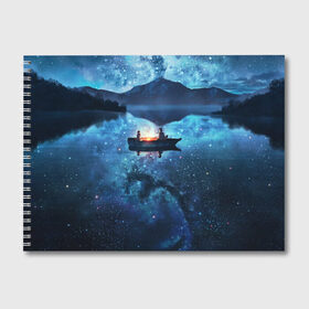 Альбом для рисования с принтом пара на лодке на озере ночью в Тюмени, 100% бумага
 | матовая бумага, плотность 200 мг. | аниме | вдвоем | вместе | горы | двое | звезды | лодка | небо | ночь | озеро | пара | прогулка | река | рисунок | романтика | свидание