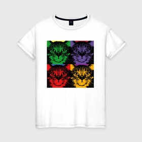 Женская футболка хлопок с принтом Коты в Тюмени, 100% хлопок | прямой крой, круглый вырез горловины, длина до линии бедер, слегка спущенное плечо | cat | popcat | кот | котик | кошка | кошки | разноцветные коты | смешные коты