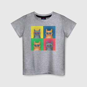 Детская футболка хлопок с принтом Pop Art Коты в Тюмени, 100% хлопок | круглый вырез горловины, полуприлегающий силуэт, длина до линии бедер | cat | cats | pop art cat | pop cat | кот | коты | кошка | поп арт кот