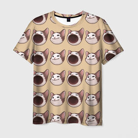Мужская футболка 3D с принтом поп кэт в Тюмени, 100% полиэфир | прямой крой, круглый вырез горловины, длина до линии бедер | popping cat | кот | мем