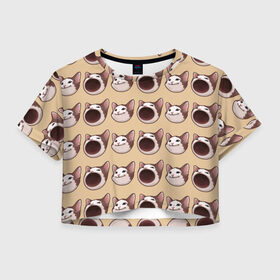 Женская футболка Crop-top 3D с принтом поп кэт в Тюмени, 100% полиэстер | круглая горловина, длина футболки до линии талии, рукава с отворотами | popping cat | кот | мем