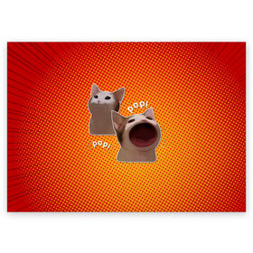 Поздравительная открытка с принтом Cat Pop (Мем) в Тюмени, 100% бумага | плотность бумаги 280 г/м2, матовая, на обратной стороне линовка и место для марки
 | Тематика изображения на принте: art | cat | mem | meme | memes | music | pop | retro | style | арт | буп | кот | котенок | котик | котэ | мем | мемы | музыка | ретро