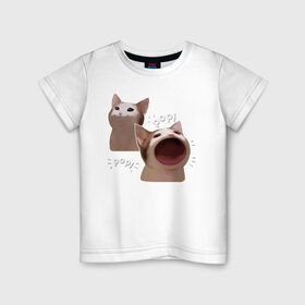 Детская футболка хлопок с принтом Cat Pop - Мем в Тюмени, 100% хлопок | круглый вырез горловины, полуприлегающий силуэт, длина до линии бедер | Тематика изображения на принте: art | cat | mem | meme | memes | music | pop | retro | style | арт | буп | кот | котенок | котик | котэ | мем | мемы | музыка | ретро