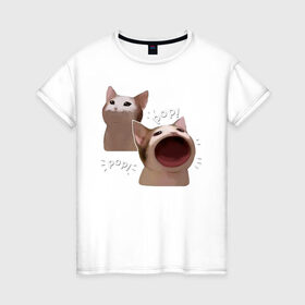 Женская футболка хлопок с принтом Cat Pop - Мем в Тюмени, 100% хлопок | прямой крой, круглый вырез горловины, длина до линии бедер, слегка спущенное плечо | art | cat | mem | meme | memes | music | pop | retro | style | арт | буп | кот | котенок | котик | котэ | мем | мемы | музыка | ретро