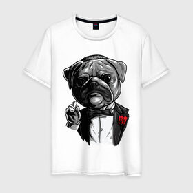 Мужская футболка хлопок с принтом The Dogfather в Тюмени, 100% хлопок | прямой крой, круглый вырез горловины, длина до линии бедер, слегка спущенное плечо. | bulldog | dogfather | godfather | movie | pug | бульдог | крестный отец | мопс | фильм