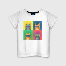 Детская футболка хлопок с принтом Pop Cat в Тюмени, 100% хлопок | круглый вырез горловины, полуприлегающий силуэт, длина до линии бедер | art | cat | colorful | mem | meme | memes | music | pop | rainbow | retro | style | арт | буп | кот | котенок | котик | котэ | краски | красочный | мем | мемы | музыка | ретро