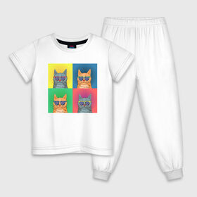 Детская пижама хлопок с принтом Pop Cat в Тюмени, 100% хлопок |  брюки и футболка прямого кроя, без карманов, на брюках мягкая резинка на поясе и по низу штанин
 | art | cat | colorful | mem | meme | memes | music | pop | rainbow | retro | style | арт | буп | кот | котенок | котик | котэ | краски | красочный | мем | мемы | музыка | ретро