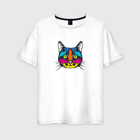 Женская футболка хлопок Oversize с принтом Pop art Cat в Тюмени, 100% хлопок | свободный крой, круглый ворот, спущенный рукав, длина до линии бедер
 | art | cat | colors | paints | pop | riot | арт | буйство | буп | кот | кошка | краски | поп