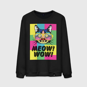 Мужской свитшот хлопок с принтом Pop Cat | Meow Wow! в Тюмени, 100% хлопок |  | cat | kitty | meow | popcat | wow | кот | кошка | мяв | мяу | поп кет | поп кошка
