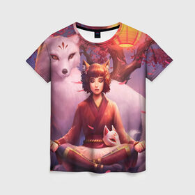 Женская футболка 3D с принтом Девушка-лиса в Тюмени, 100% полиэфир ( синтетическое хлопкоподобное полотно) | прямой крой, круглый вырез горловины, длина до линии бедер | fox | foxy | животное | звери | лиса | лисенок | лисичка | милая | рыжая | фокс