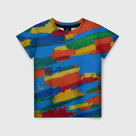 Детская футболка 3D с принтом Разноцветная абстракция в Тюмени, 100% гипоаллергенный полиэфир | прямой крой, круглый вырез горловины, длина до линии бедер, чуть спущенное плечо, ткань немного тянется | абстракция | картина | масло | полосы | холст | цвет | яркость