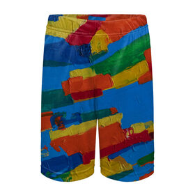 Детские спортивные шорты 3D с принтом Разноцветная абстракция в Тюмени,  100% полиэстер
 | пояс оформлен широкой мягкой резинкой, ткань тянется
 | абстракция | картина | масло | полосы | холст | цвет | яркость