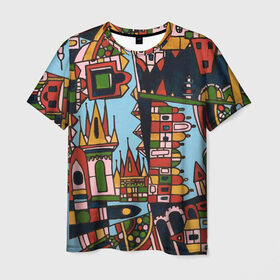 Мужская футболка 3D с принтом Сказочная Прага в Тюмени, 100% полиэфир | прямой крой, круглый вырез горловины, длина до линии бедер | город | графика | прага | рисунки | сказка