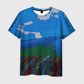 Мужская футболка 3D с принтом Разноцветная абстракция в Тюмени, 100% полиэфир | прямой крой, круглый вырез горловины, длина до линии бедер | абстракция | картина | масло | пейзаж | холст | цвет | яркость