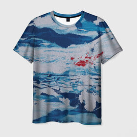Мужская футболка 3D с принтом Холодная абстракция в Тюмени, 100% полиэфир | прямой крой, круглый вырез горловины, длина до линии бедер | абстракция | картина | краска | масло | сердце | синий | холод | холст | яркость
