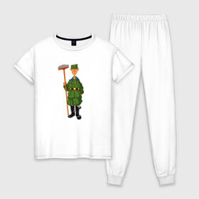 Женская пижама хлопок с принтом 23 Февраля в Тюмени, 100% хлопок | брюки и футболка прямого кроя, без карманов, на брюках мягкая резинка на поясе и по низу штанин | 23 февраля | 9 мая | defender of the fatherland day | man | soldier | war | автомат | армия | боец | вдв | воин | война | войнушка | газик | деду | день защитника отечества | десант | защита | звезда | камуфляж | мужу | мужчина