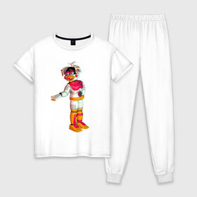 Женская пижама хлопок с принтом Фантайм Чика в Тюмени, 100% хлопок | брюки и футболка прямого кроя, без карманов, на брюках мягкая резинка на поясе и по низу штанин | fnaf | аниматроник | пиццерия | робот | фантайм чика | чика