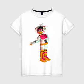 Женская футболка хлопок с принтом Фантайм Чика в Тюмени, 100% хлопок | прямой крой, круглый вырез горловины, длина до линии бедер, слегка спущенное плечо | fnaf | аниматроник | пиццерия | робот | фантайм чика | чика