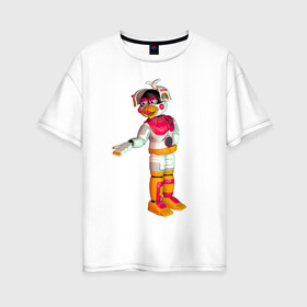 Женская футболка хлопок Oversize с принтом Фантайм Чика в Тюмени, 100% хлопок | свободный крой, круглый ворот, спущенный рукав, длина до линии бедер
 | fnaf | аниматроник | пиццерия | робот | фантайм чика | чика
