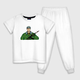 Детская пижама хлопок с принтом Солдат в Тюмени, 100% хлопок |  брюки и футболка прямого кроя, без карманов, на брюках мягкая резинка на поясе и по низу штанин
 | Тематика изображения на принте: 23 февраля | 9 мая | defender of the fatherland day | man | soldier | war | автомат | армия | боец | вдв | воин | война | войнушка | деду | день защитника отечества | десант | защита | звезда | камуфляж | мужу | мужчина | парню